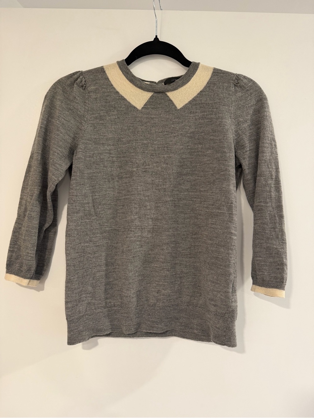 J. Crew grey Tippi Sweater with Cream Peter Pan Collar